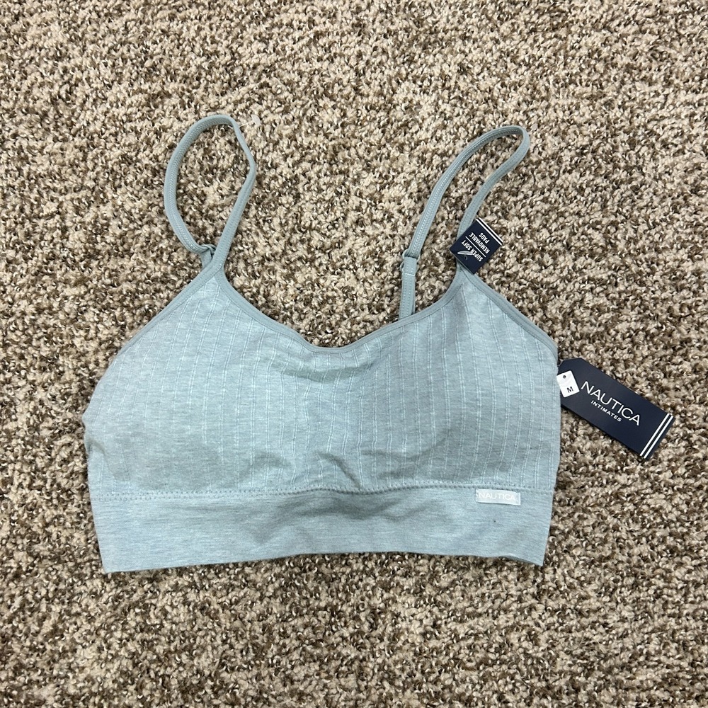 Nautica Intimates Women's Ribbed Square Neck Bra Removable Pads Blue